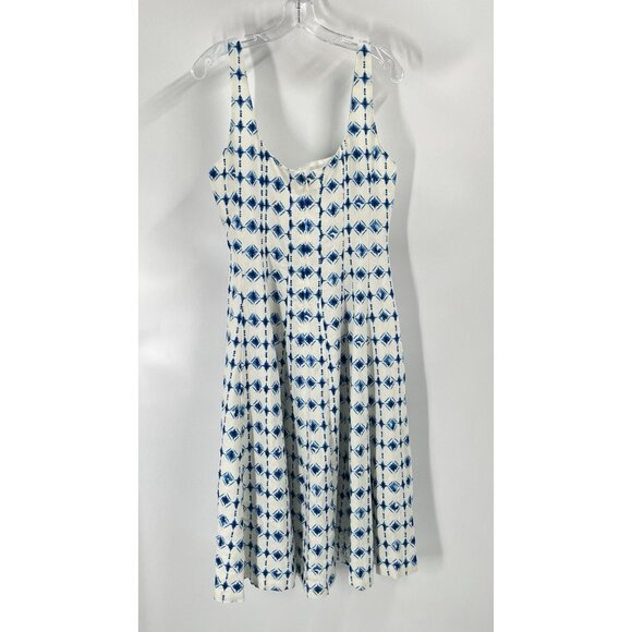 Christian Lacroix Blue Print Sleeveless Midi Dress Linen Sz Large NWT - Picture 7 of 7